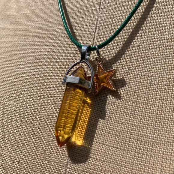 Handmade Honey Amber Resin Crystal Amulet Necklace & Enamel Star Charm - Picture 7 of 10